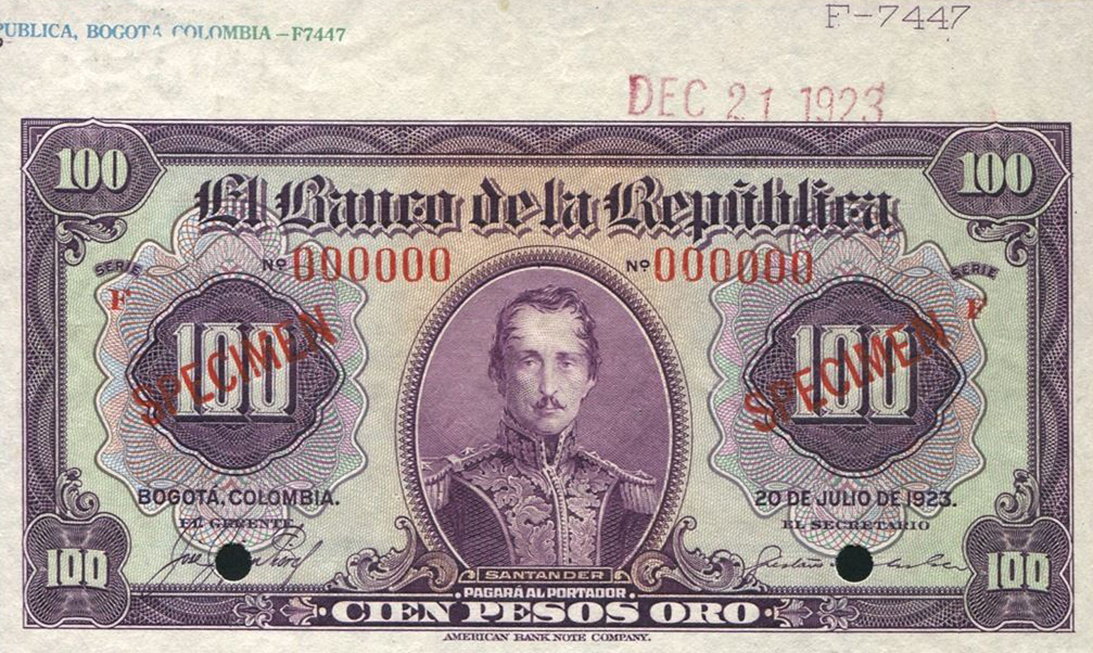  Two diagonal red SPECIMEN ovpts front; all-zero s/n 