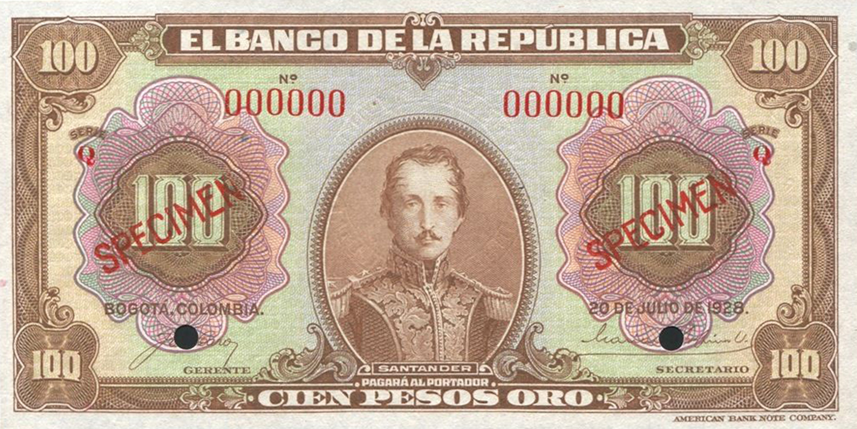  Two diagonal red SPECIMEN ovpts front; all-zero s/n 