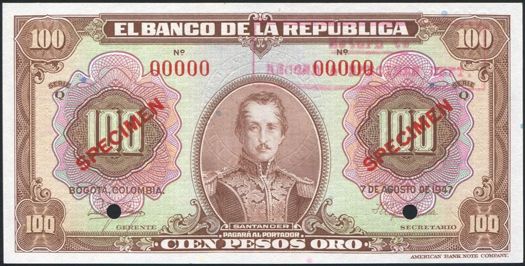  Two diagonal red SPECIMEN ovpts front; two diagonal blue SPECIMEN ovpts back; all-zero s/n 