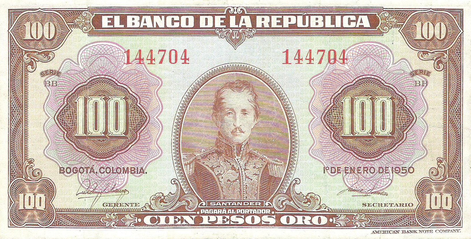  1o DE ENERO DE 1950 Sig 6: Arango/Londoño Series BB 6-digit s/n 