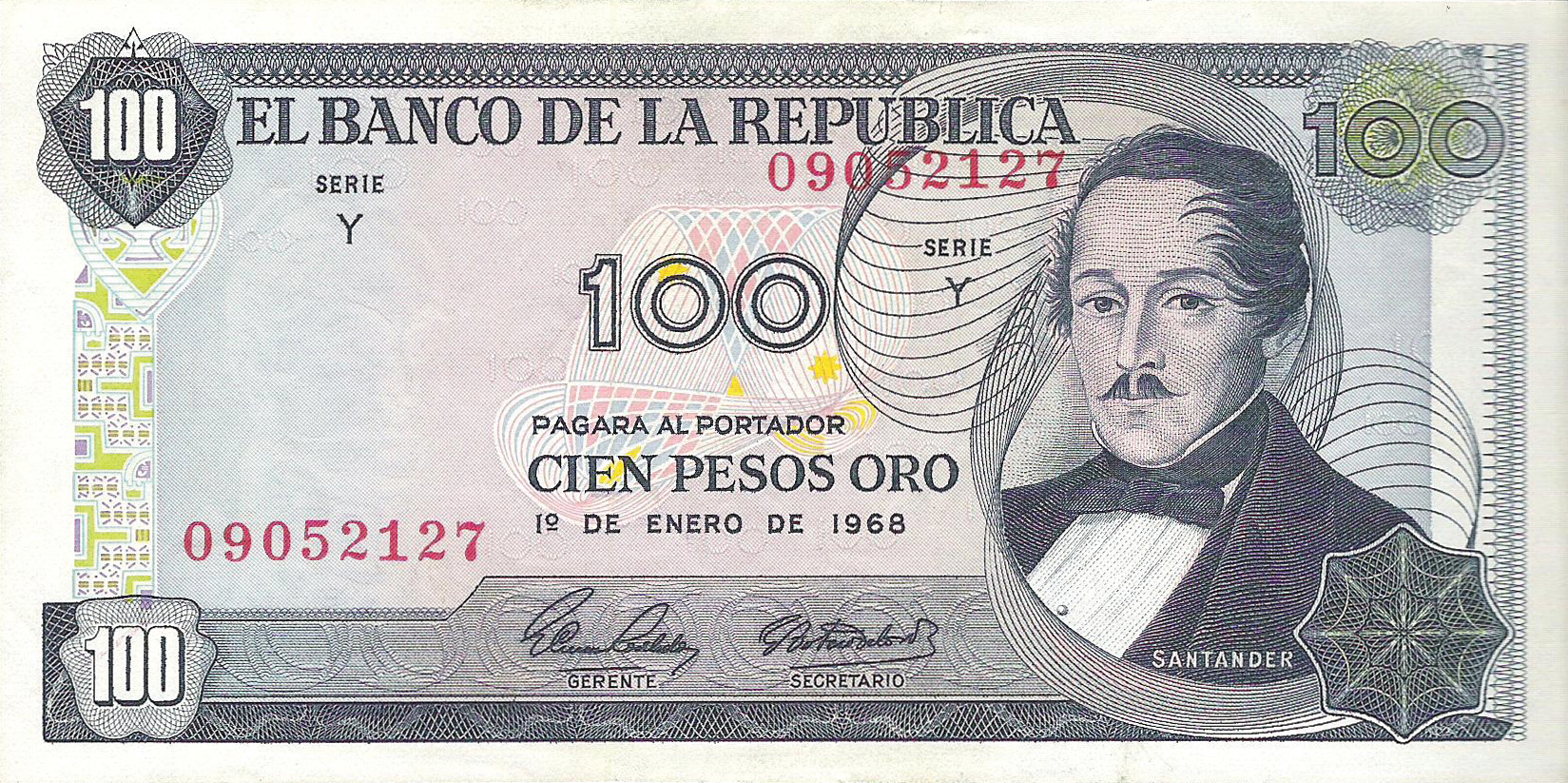  1o DE ENERO DE 1968 Sig 10: Robledo/Botero 8-digit s/n Series Y 