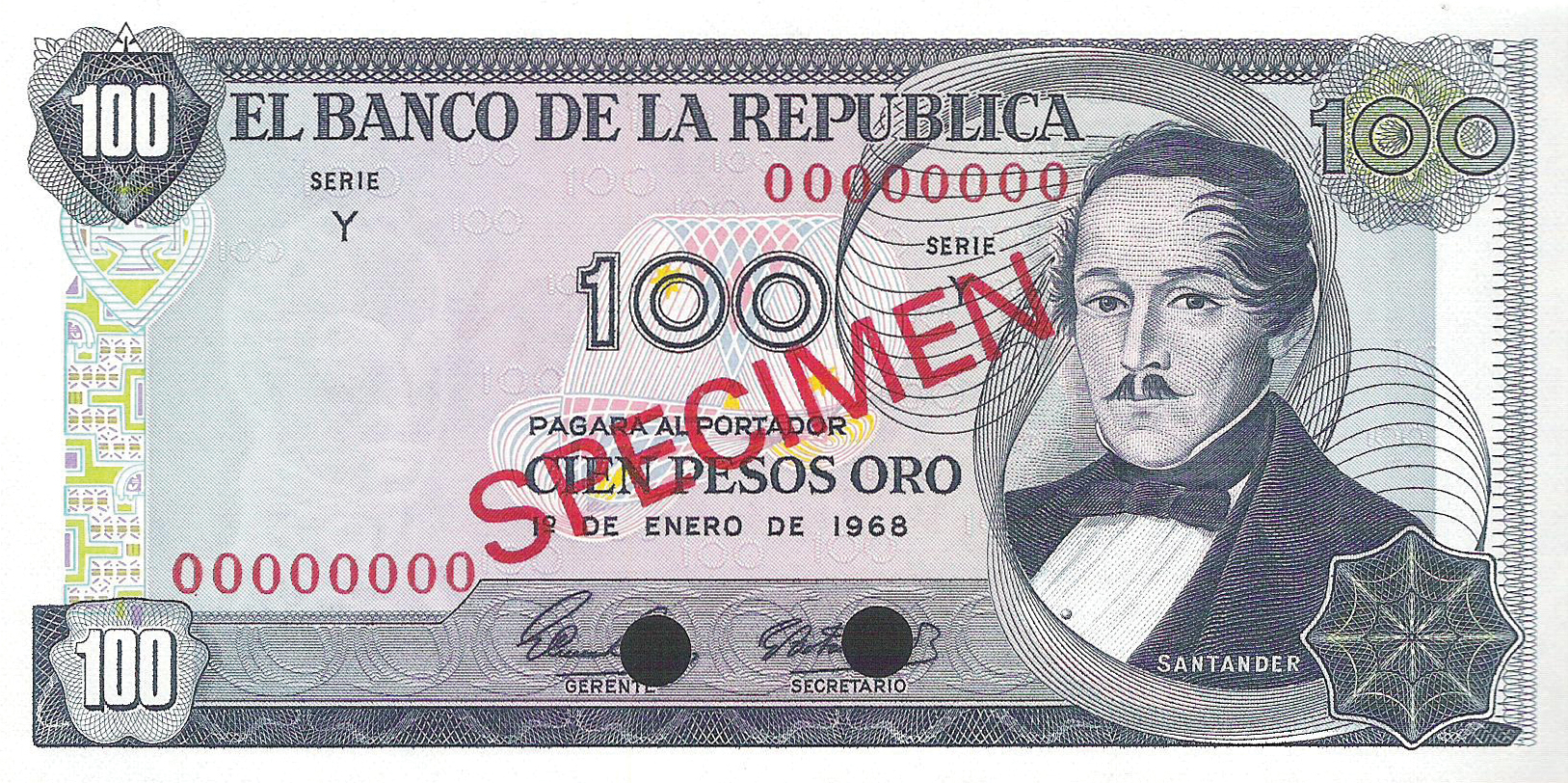  Diagonal red SPECIMEN ovpt front/back; all-zero s/n 