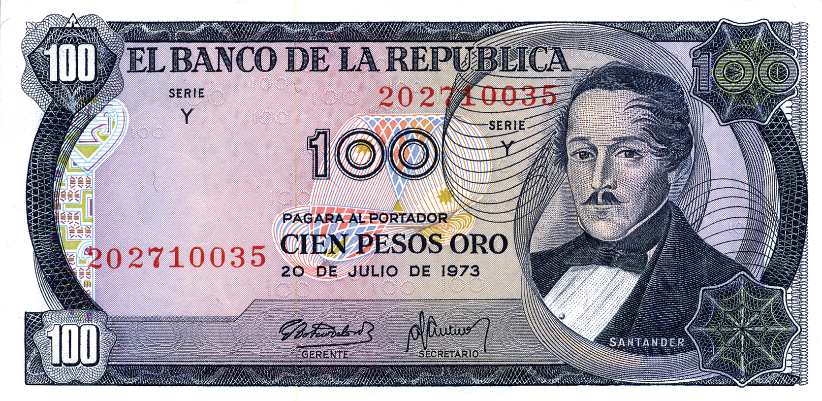  20 DE JULIO DE 1973 Sig 11: Botero/Gutiérrez 9-digit s/n Series Y 