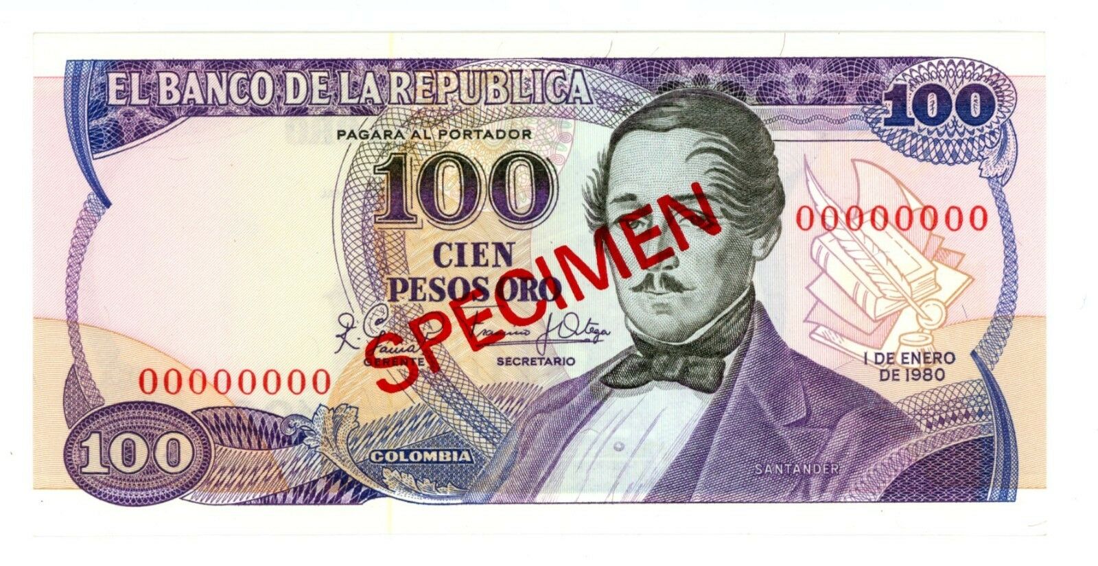  Diagonal red SPECIMEN ovpt front/back; all-zero s/n 