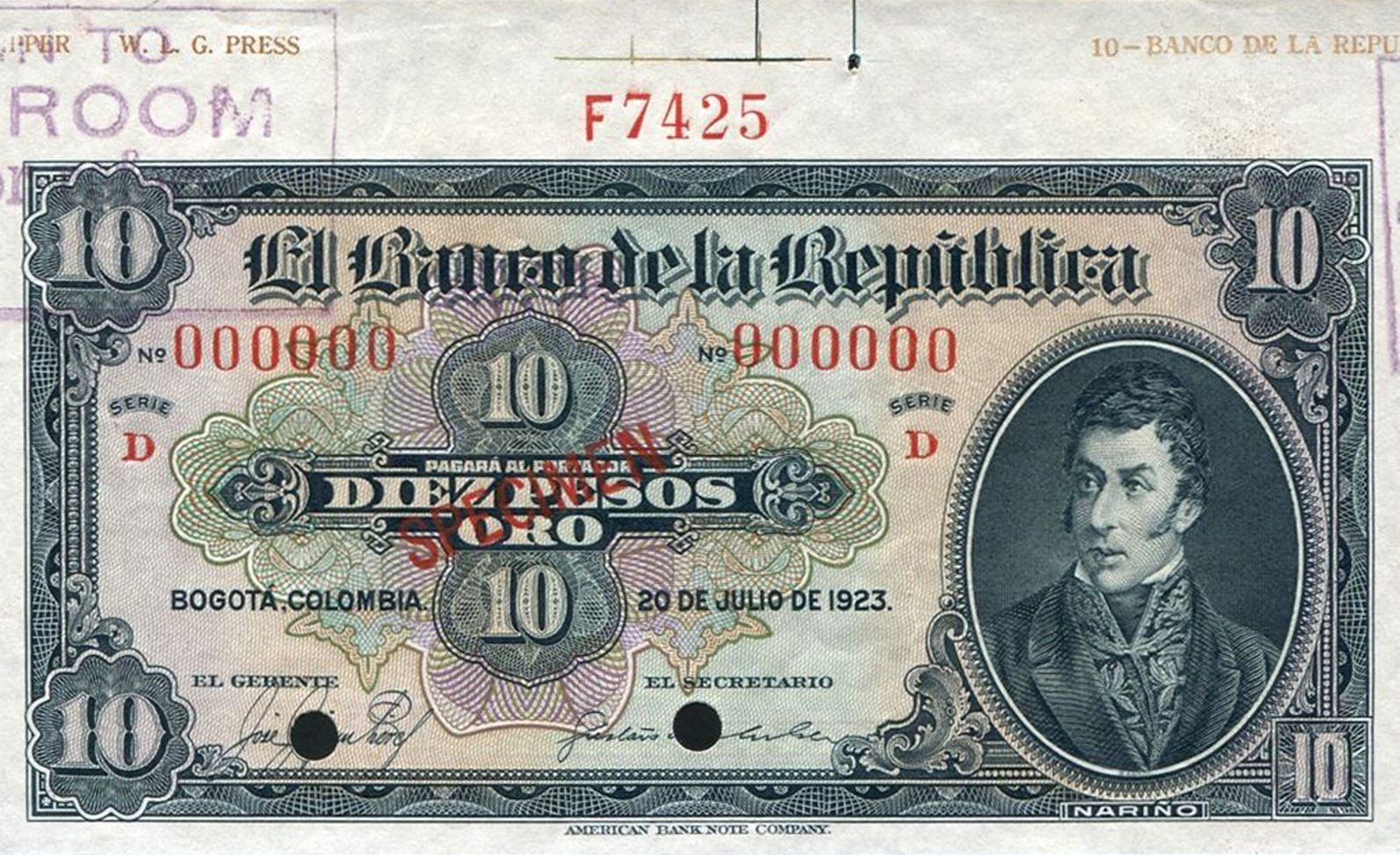  Diagonal red SPECIMEN ovpt front; all-zero s/n 