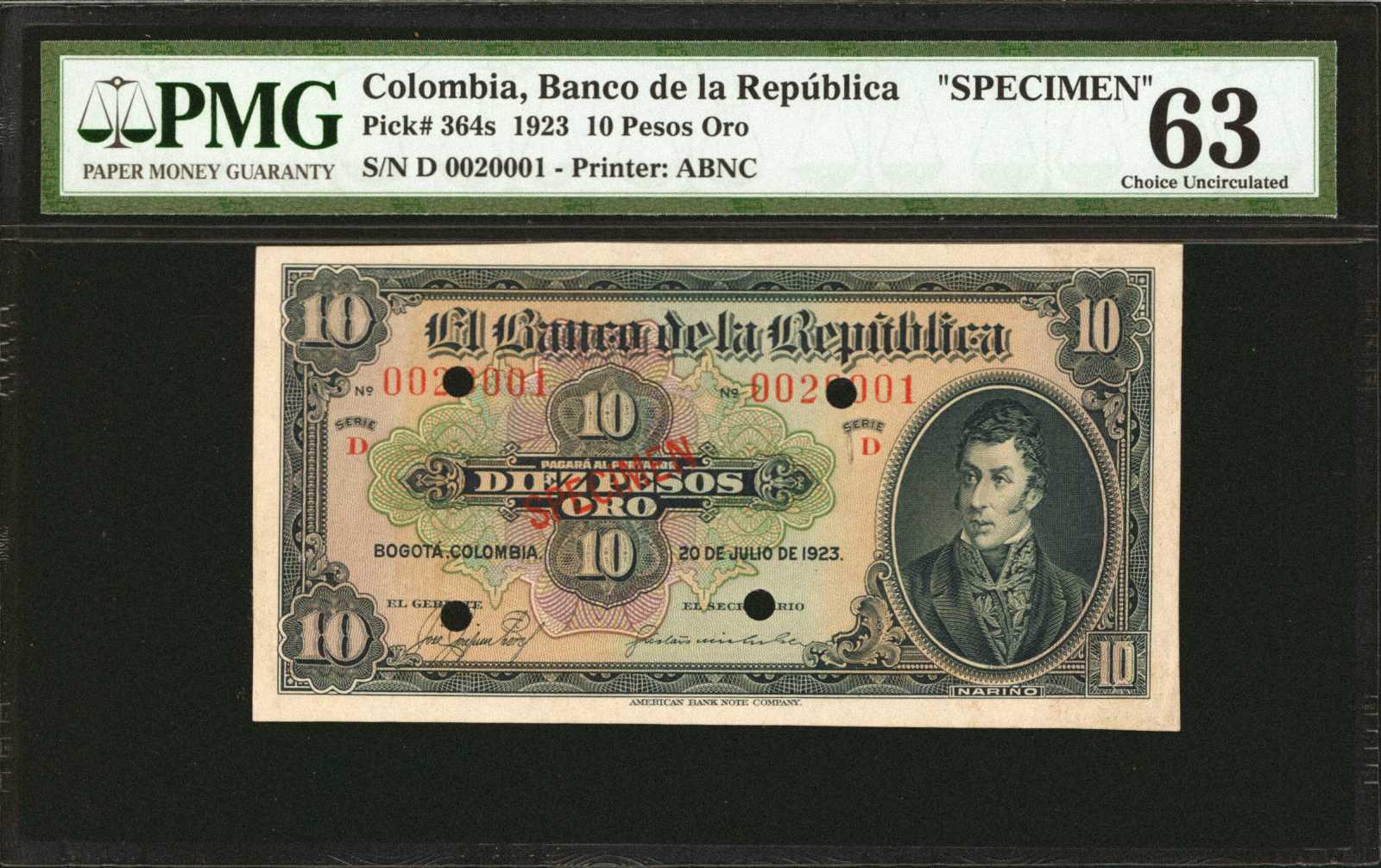  Diagonal red SPECIMEN ovpt front; normal s/n 