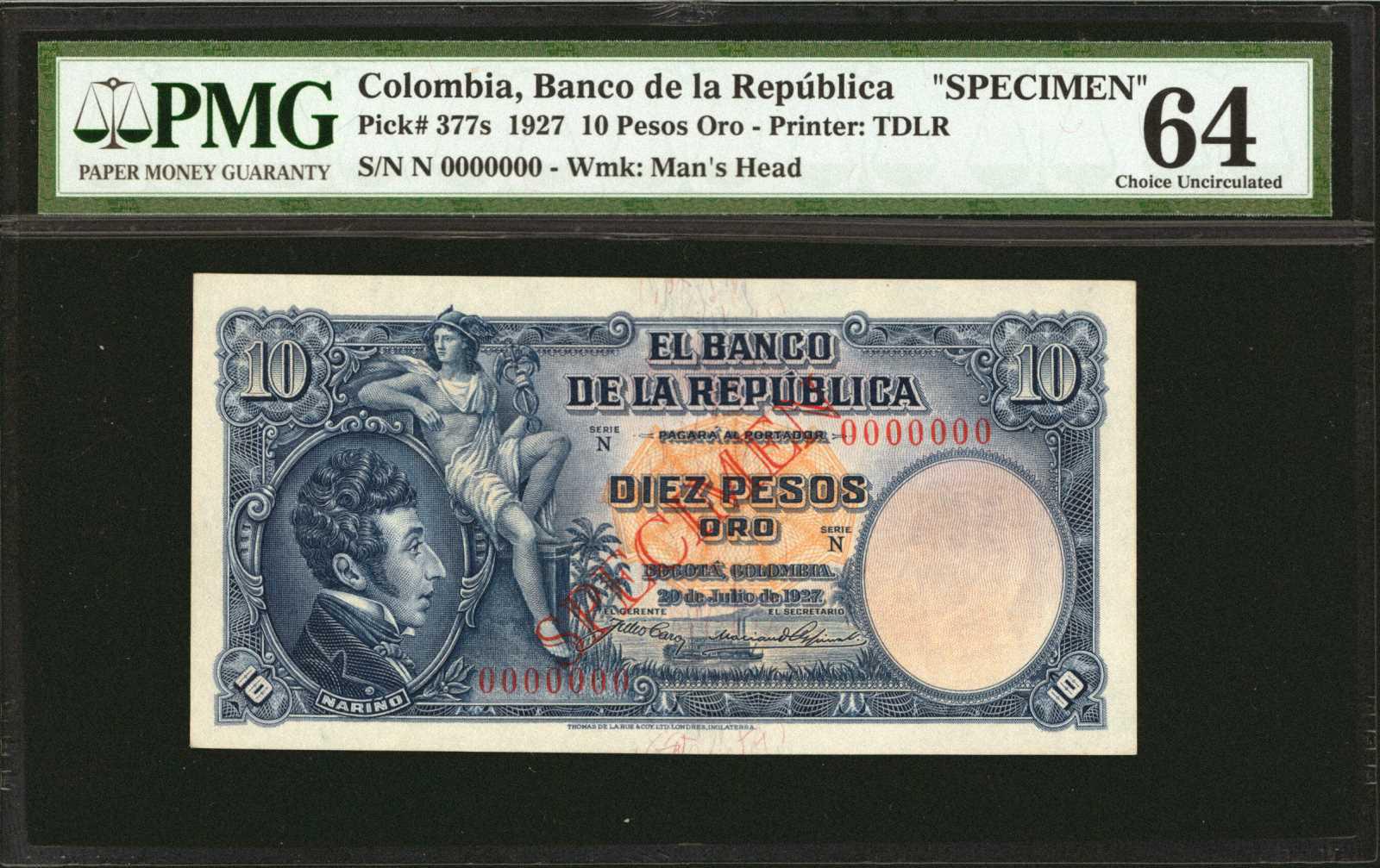  Diagonal red hollow SPECIMEN ovpt front; all-zero s/n 