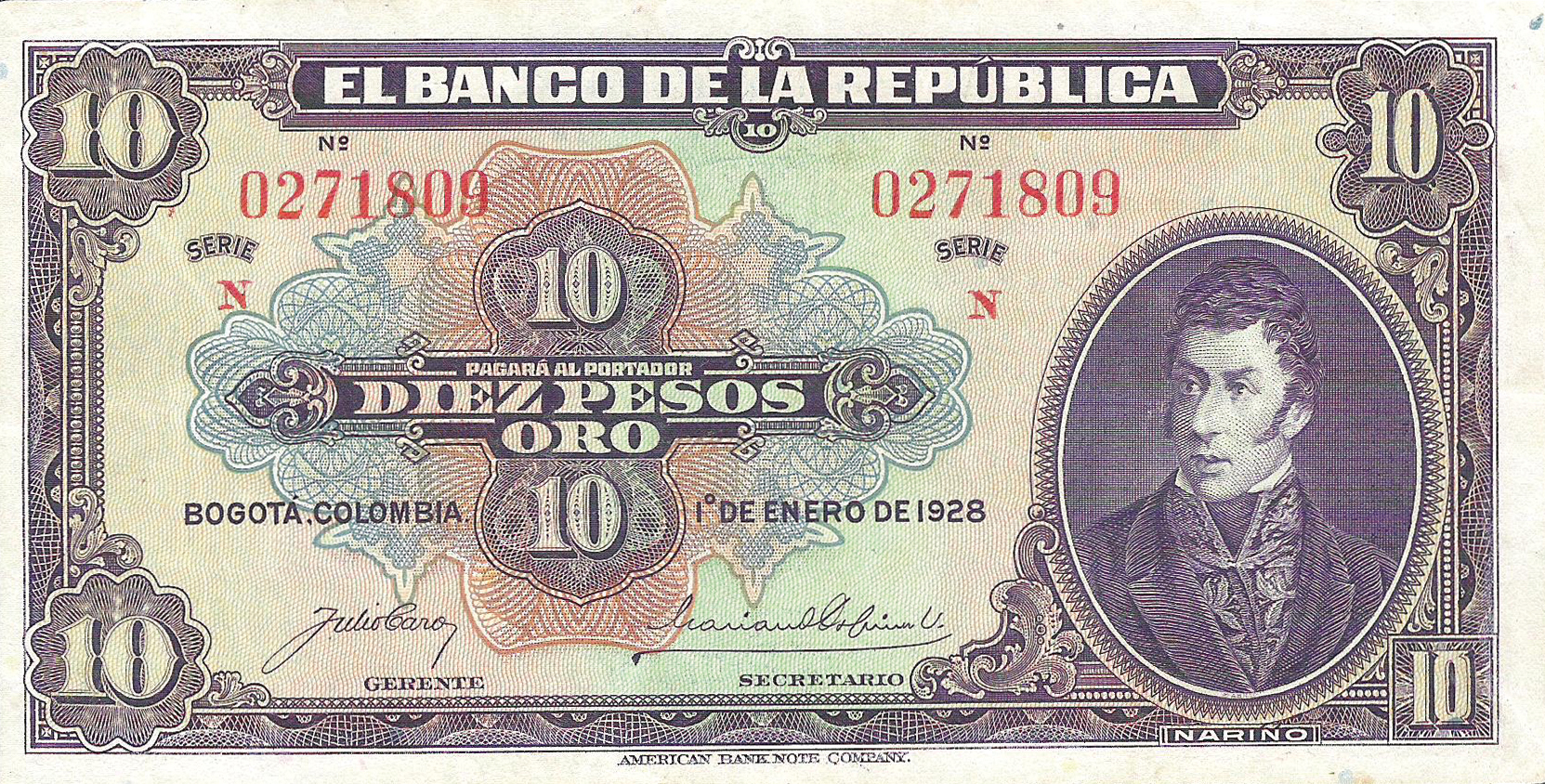  1o DE ENERO DE 1928 Sig 3a: Caro/Ospina/Posada Series N 