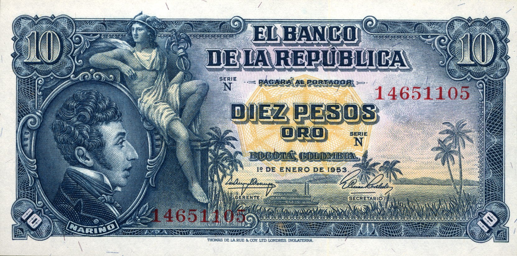  1o DE ENERO DE 1953 Sig 7: Arango/Robledo Series N 8-digit s/n 