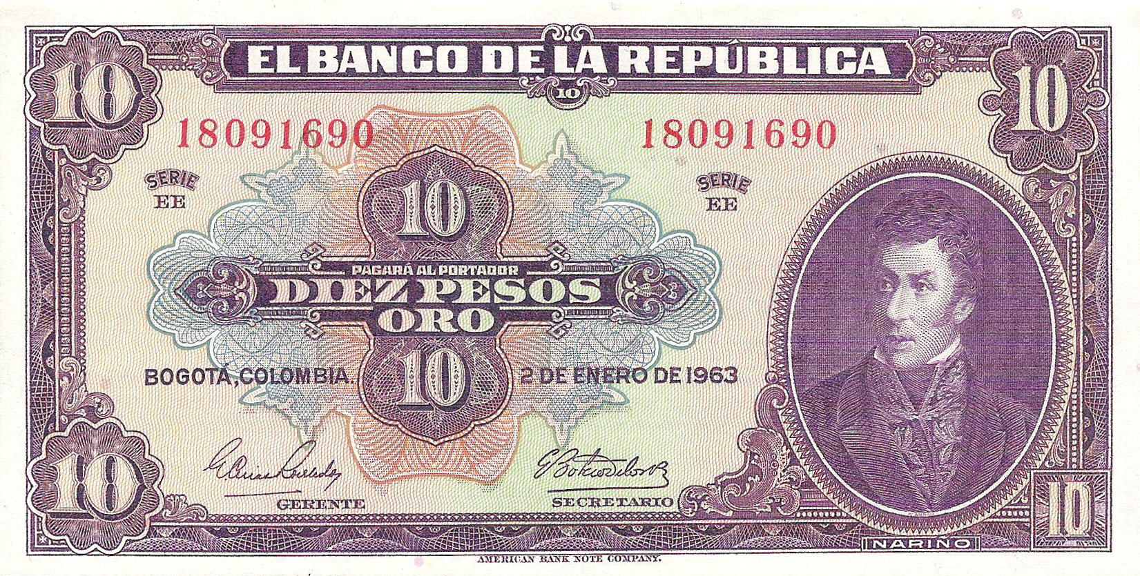  2 DE ENERO DE 1963 Sig 10: Robledo/Botero 7- or 8-digit s/n 