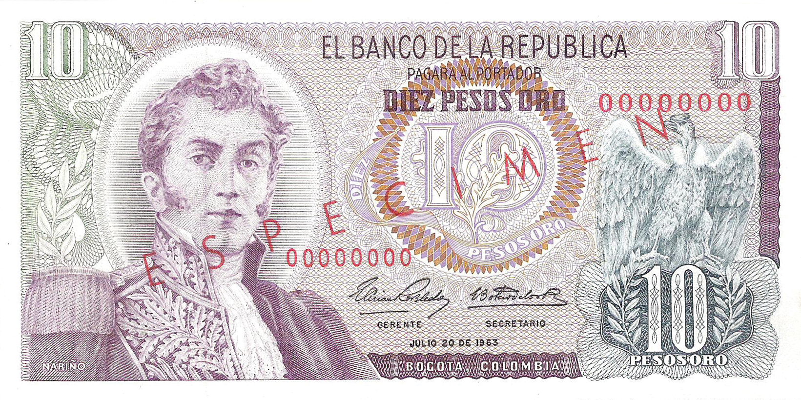  Diagonal red ESPECIMEN ovpt front/back; all-zero s/n 