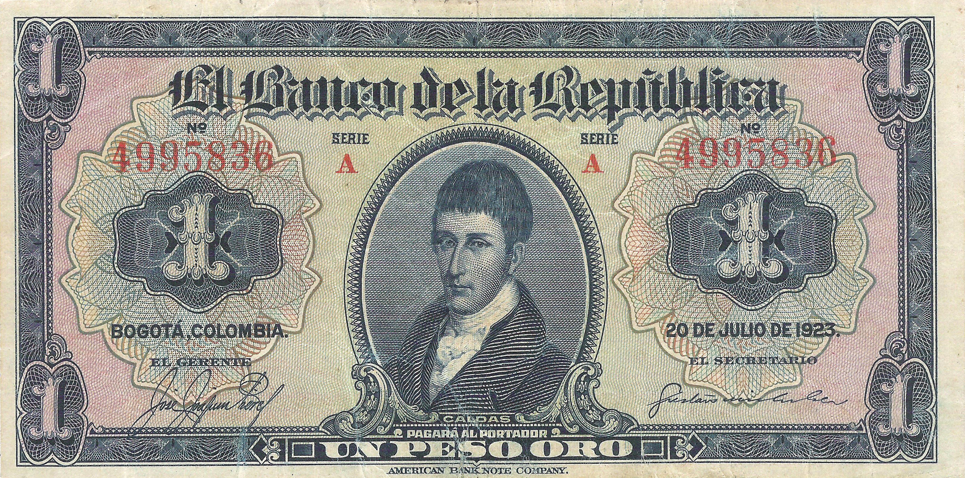  20 DE JULIO DE 1923 Sig 1: Joaquín/Michelsen/Posada Series A 7- or 8-digit s/n 