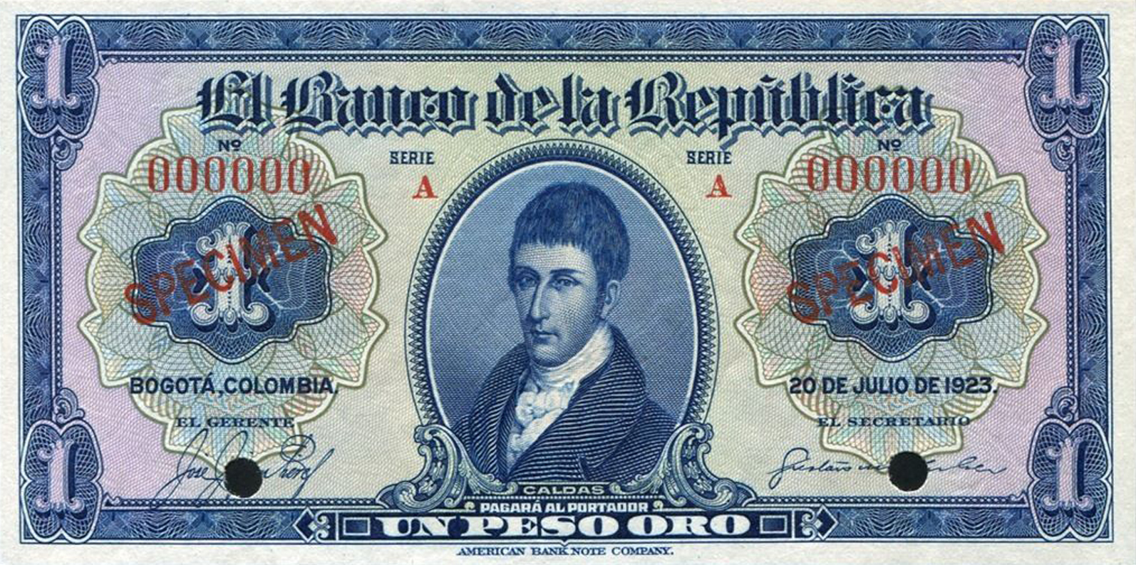  Two diagonal red SPECIMEN ovpt front; all-zero s/n 