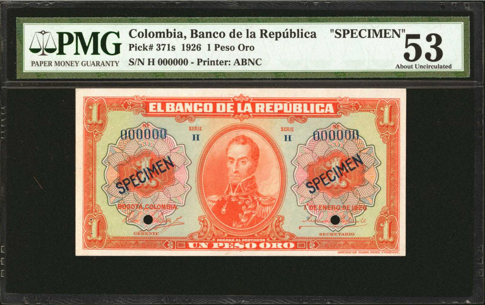  Two diagonal blue SPECIMEN ovpts front; all-zero s/n 