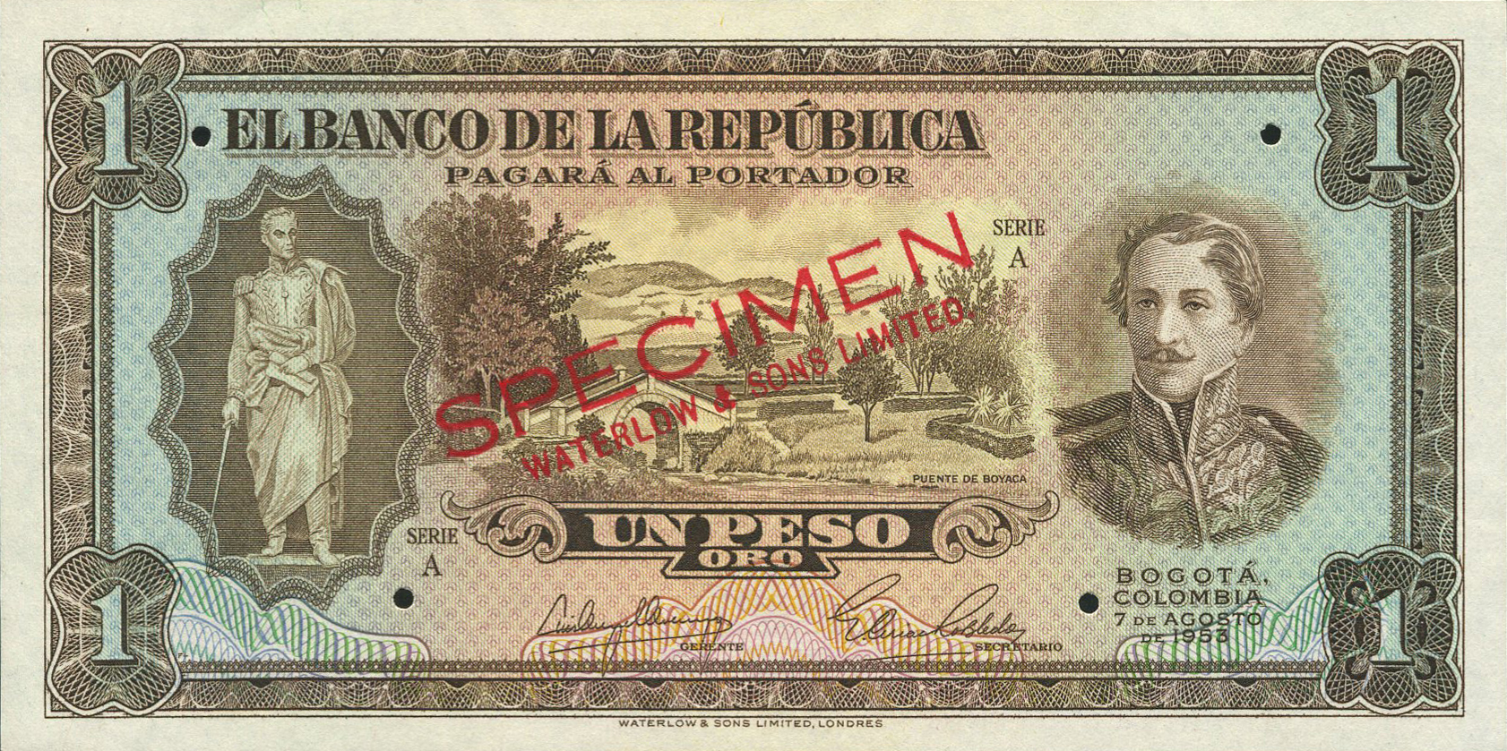  Brown; diagonal red SPECIMEN / WATERLOW & SONS LIMITED ovpt front; no s/n 