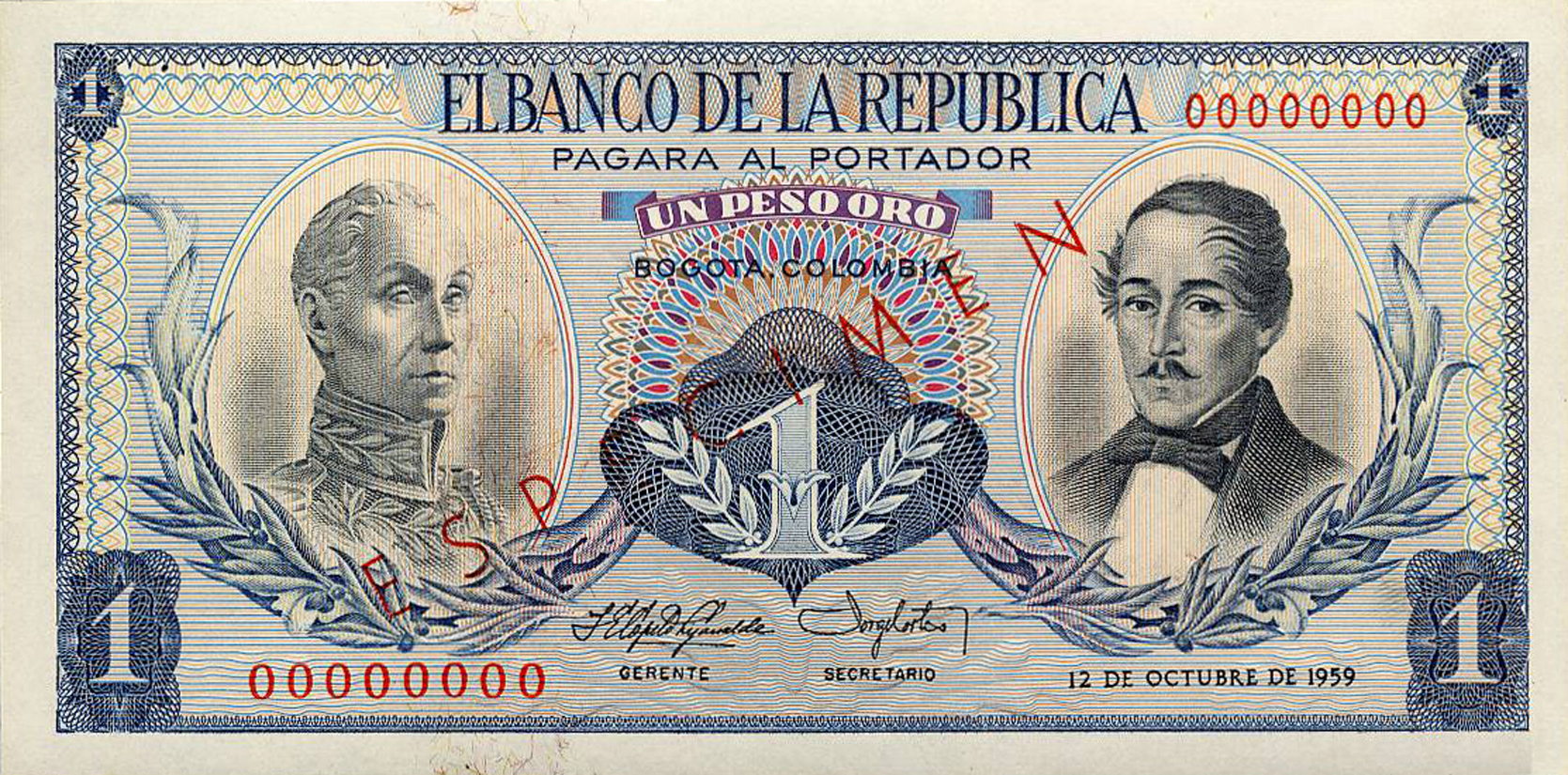  Diagonal red ESPECIMEN ovpt front/back; all-zero s/n 