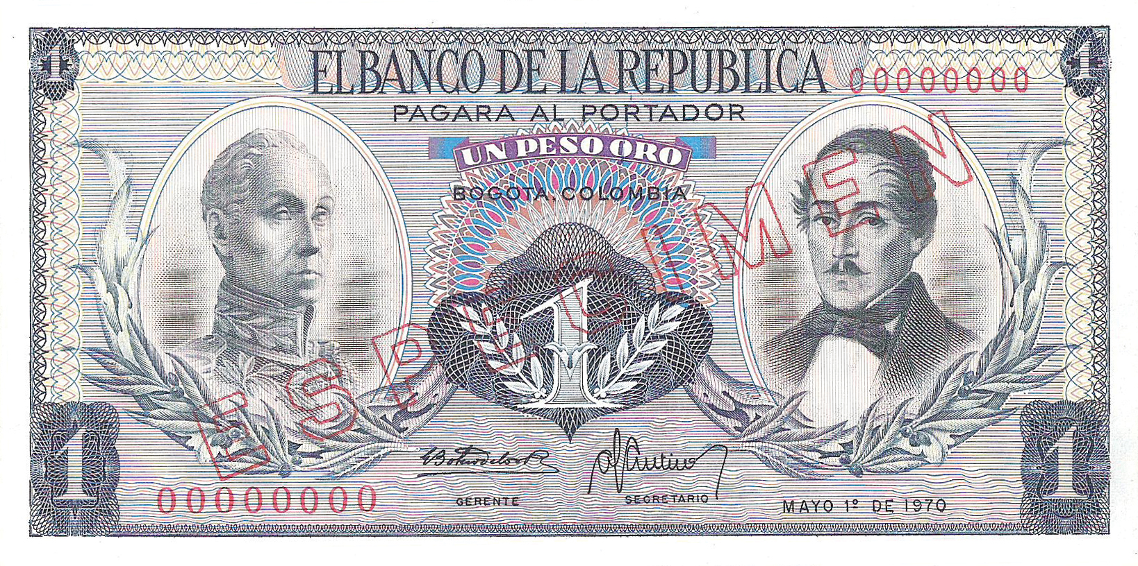  Diagonal red hollow ESPECIMEN ovpt front; all-zero s/n 