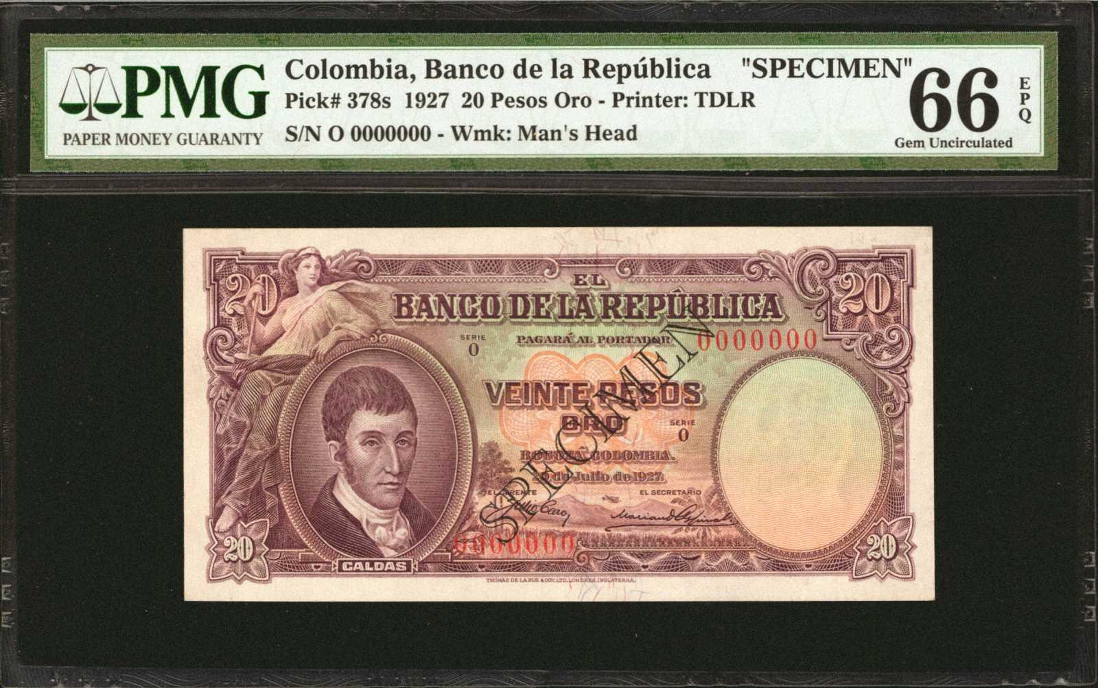  Diagonal black hollow SPECIMEN ovpt front; all-zero s/n 