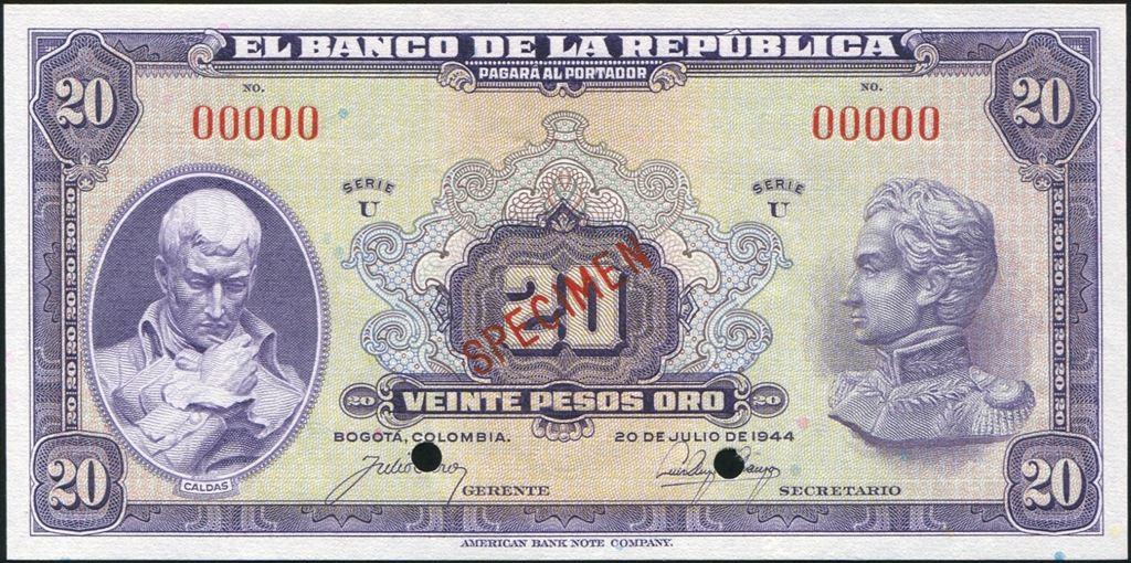  Diagonal red SPECIMEN ovpt front; all-zero s/n 