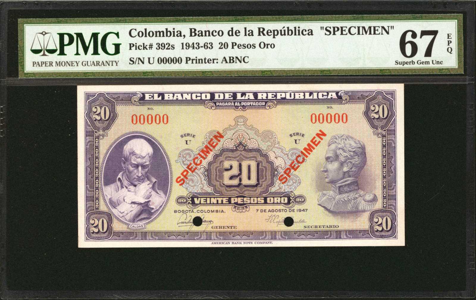  Two diagonal red SPECIMEN ovpts front/back; all-zero s/n 