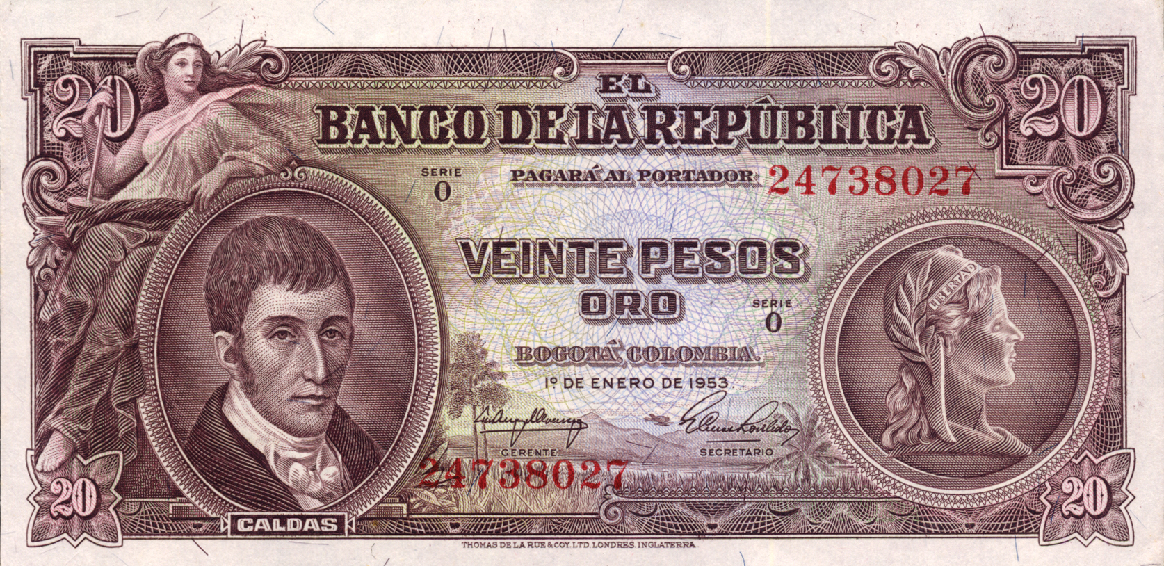  1o DE ENERO DE 1953 Sig 7: Arango/Robledo Series O 8-digit s/n 