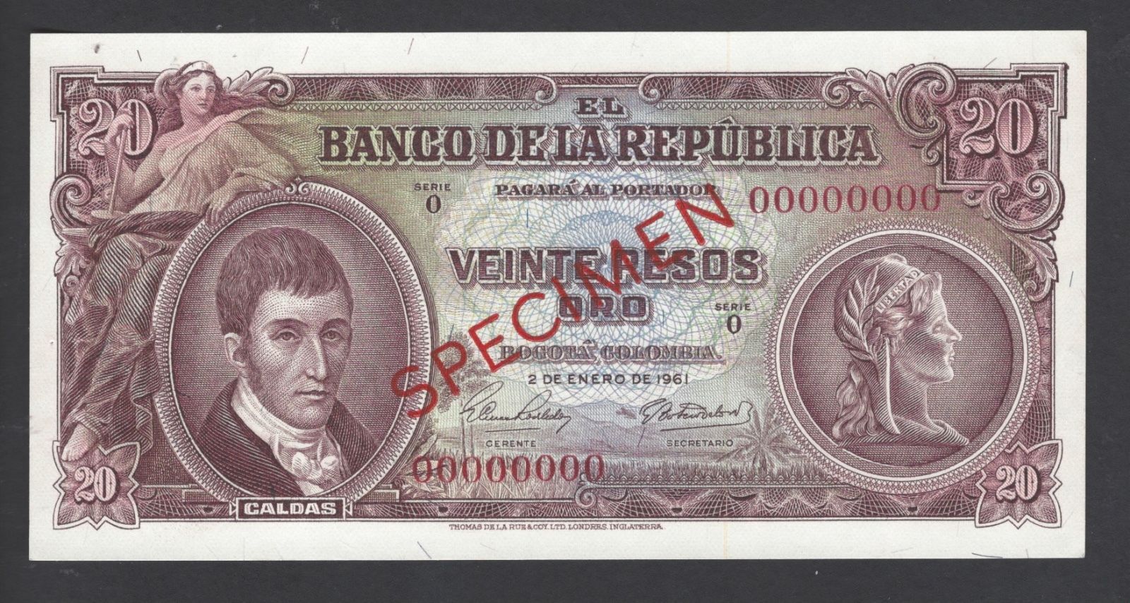  Diagonal red hollow SPECIMEN ovpt front/back; all-zero s/n 