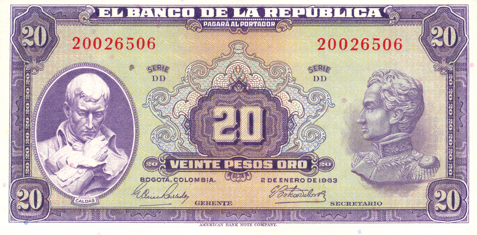  2 DE ENERO DE 1963 Sig 10: Robledo/Botero 8-digit s/n 