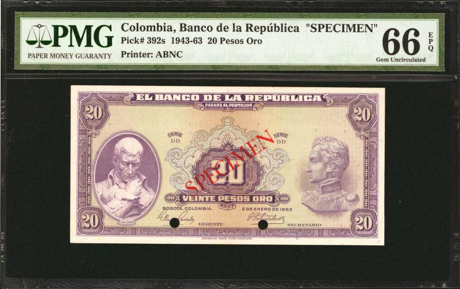  Diagonal red SPECIMEN ovpt front; no s/n 