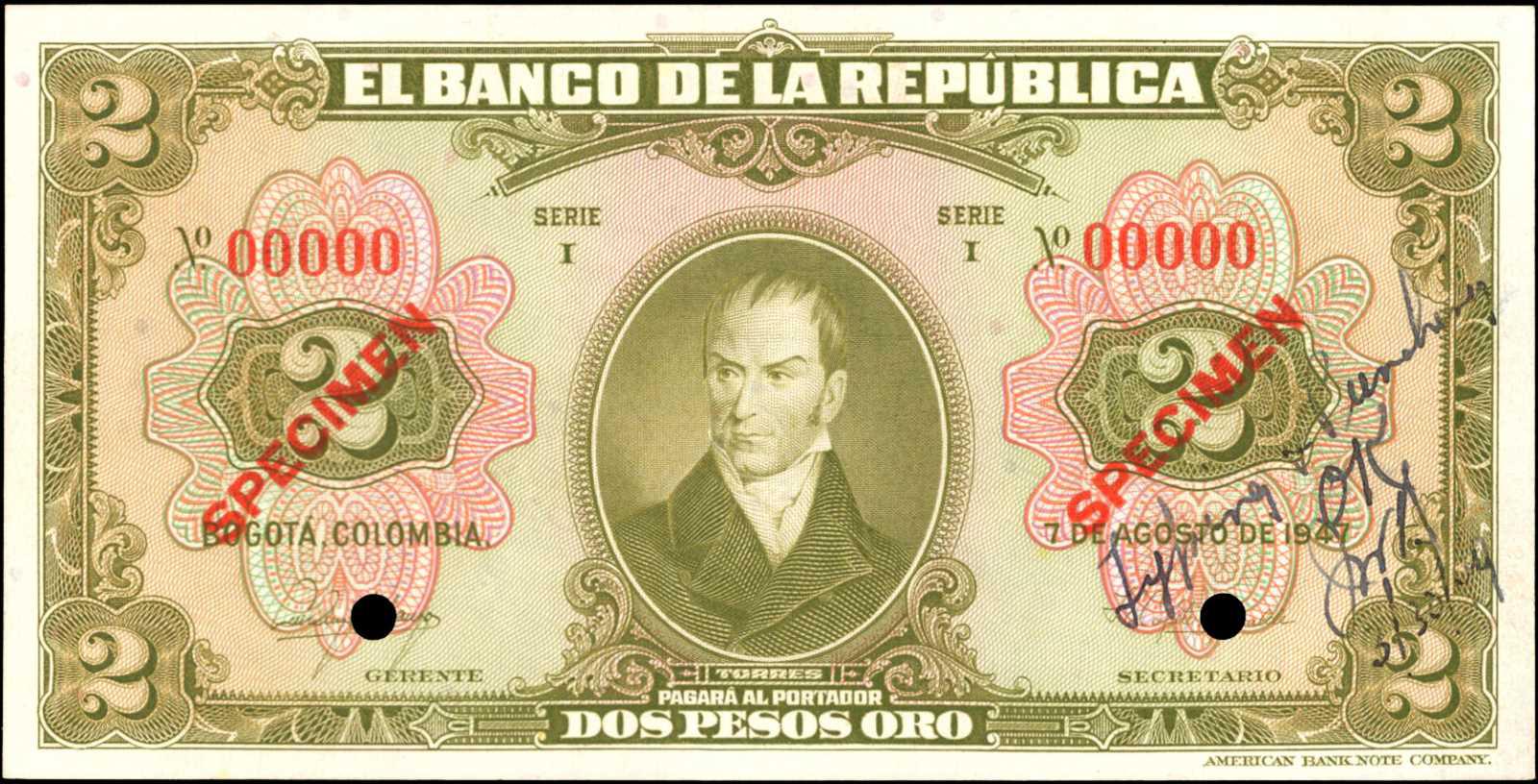  Two diagonal red SPECIMEN ovpts front/back; all-zero s/n 