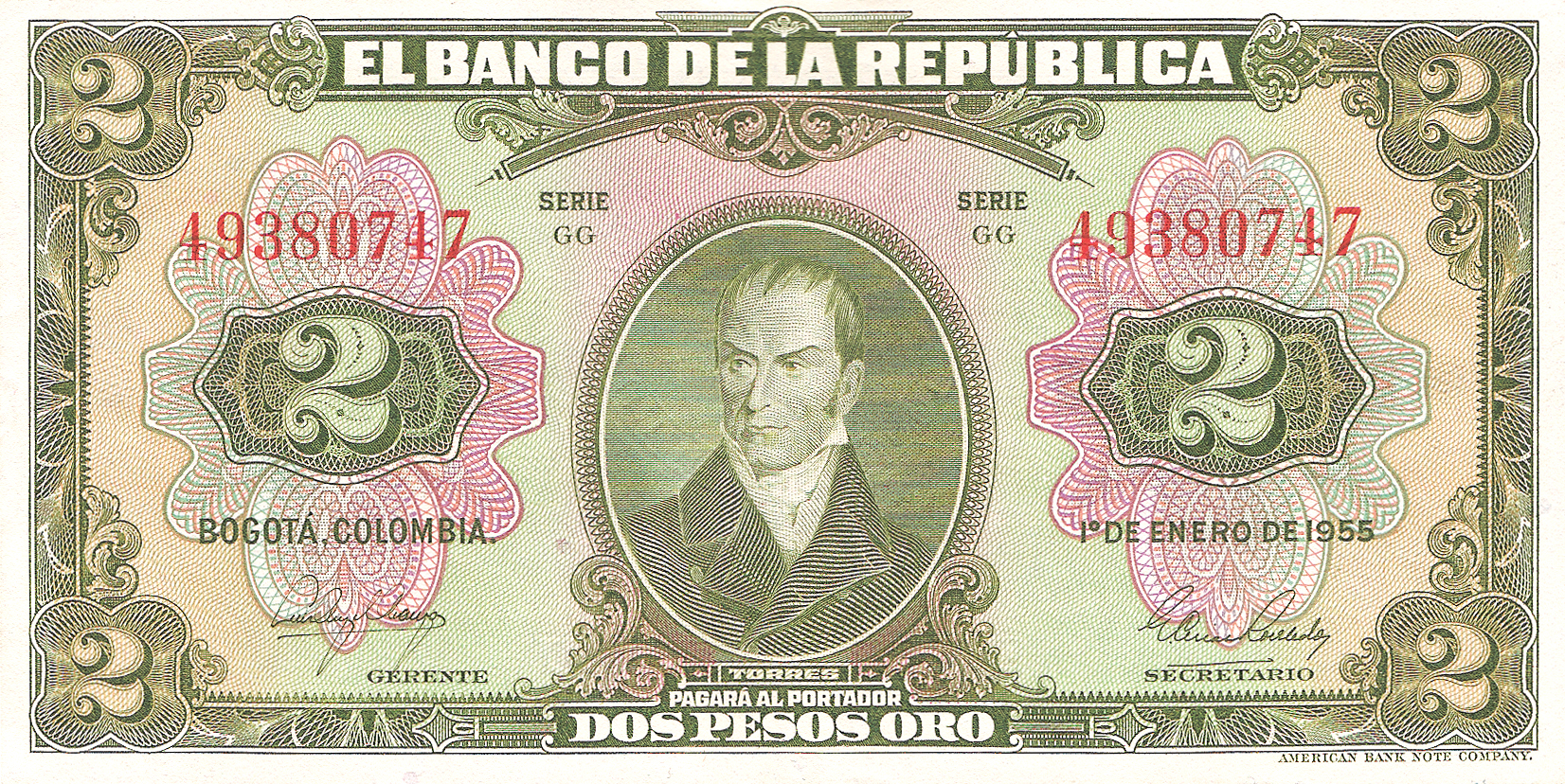  1o DE ENERO DE 1955 Sig 7: Arango/Robledo 8-digit s/n 