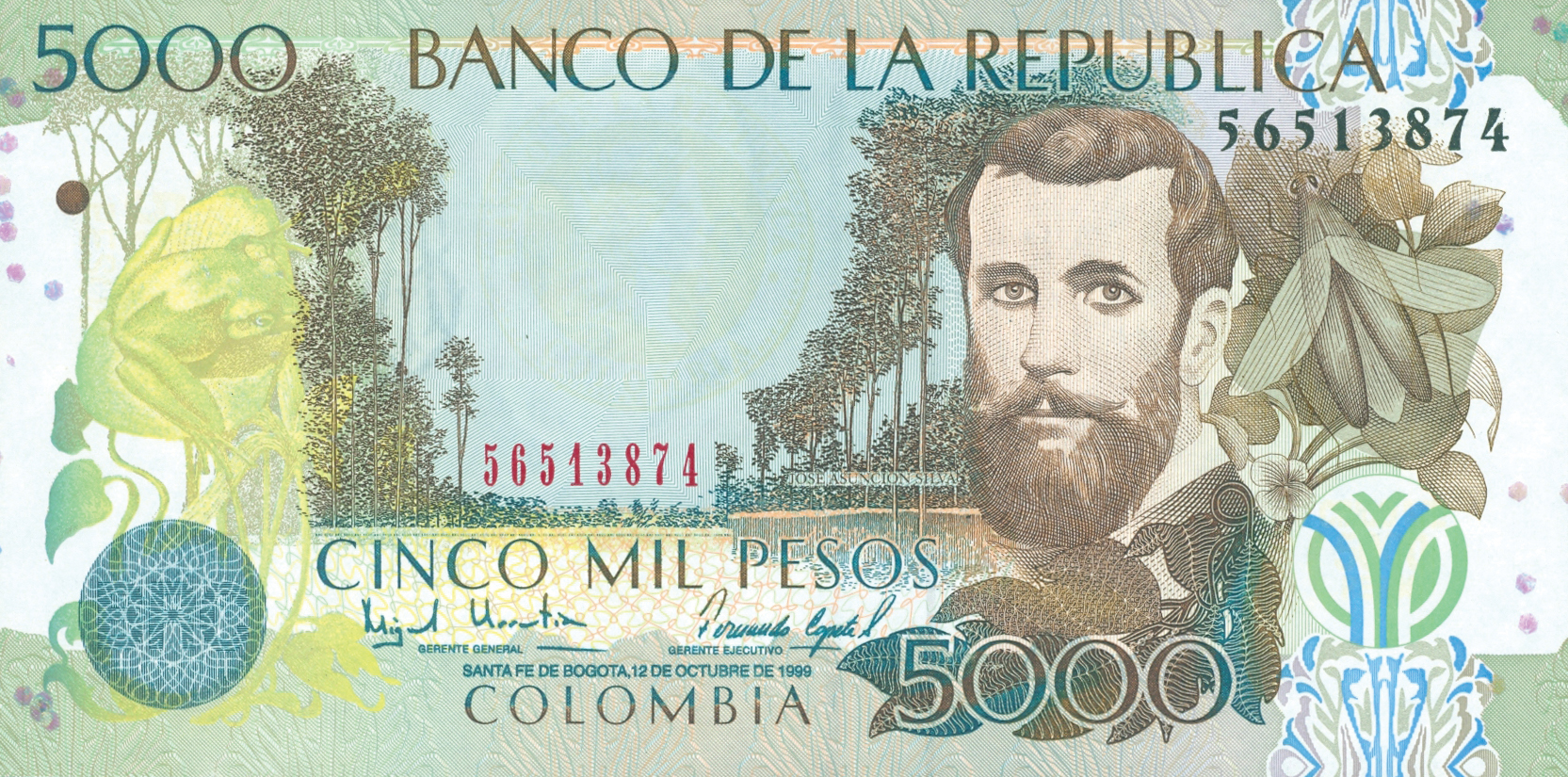  12 DE OCTUBRE DE 1999 Sig 19: Urrutia/Copete Printer: IMPRENTA DE BILLETES — SANTA FE DE BOGOTA Paper with planchettes 8-digit s/n Intro: 24 09 2001 