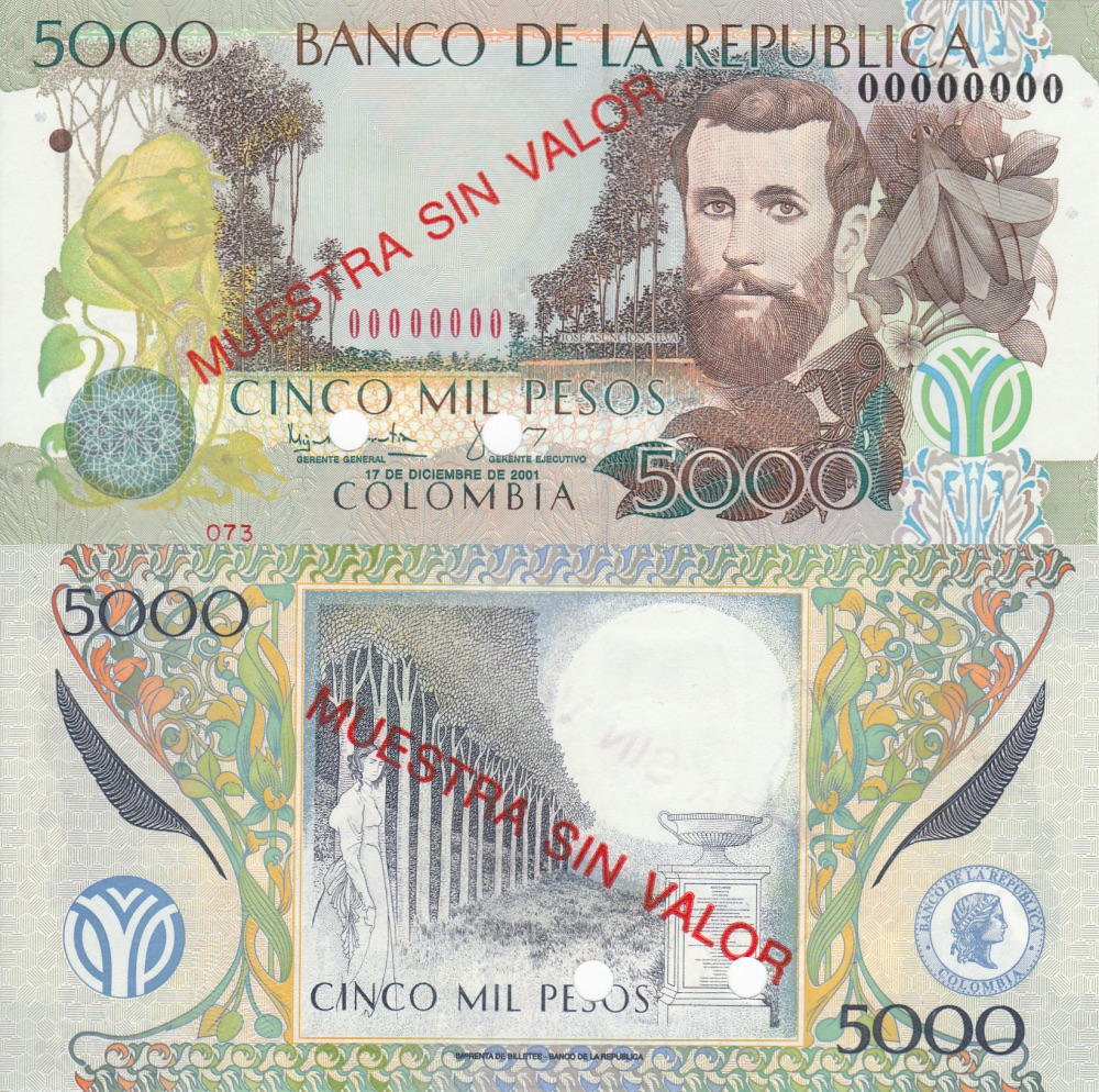  Diagonal red MUESTRA SIN VALOR ovpt front/back; horizontal red # ovpt lower left; all-zero s/n 