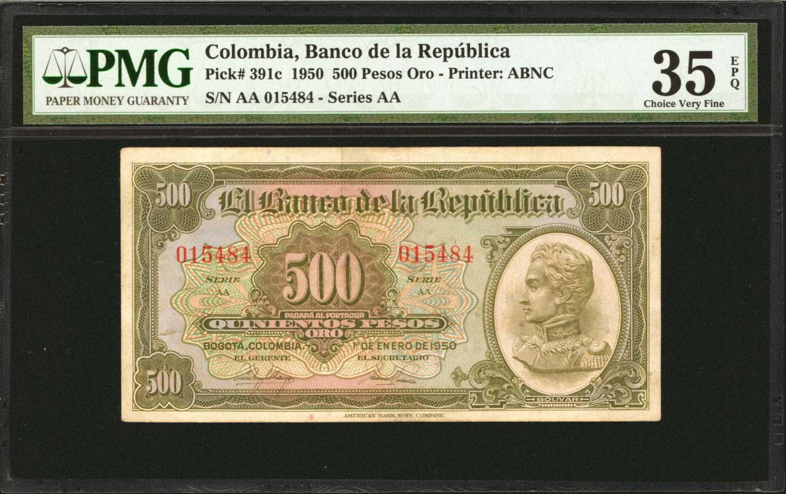  1o DE ENERO DE 1950 Sig 6: Arango/Londoño Series AA in green 