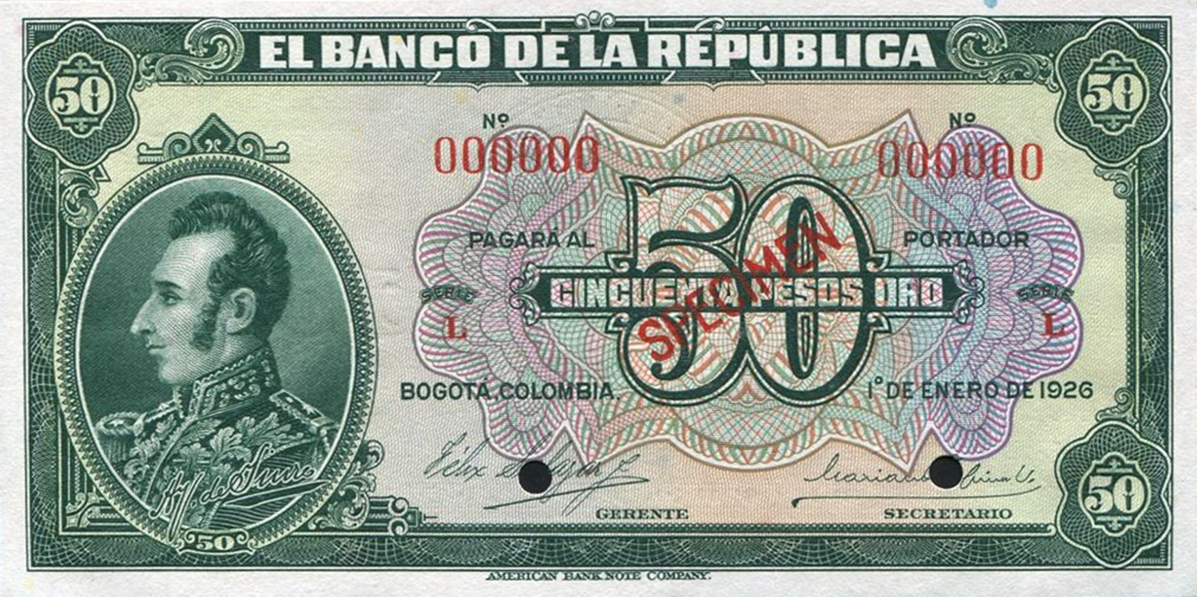  Diagonal red SPECIMEN ovpt front; all-zero s/n 