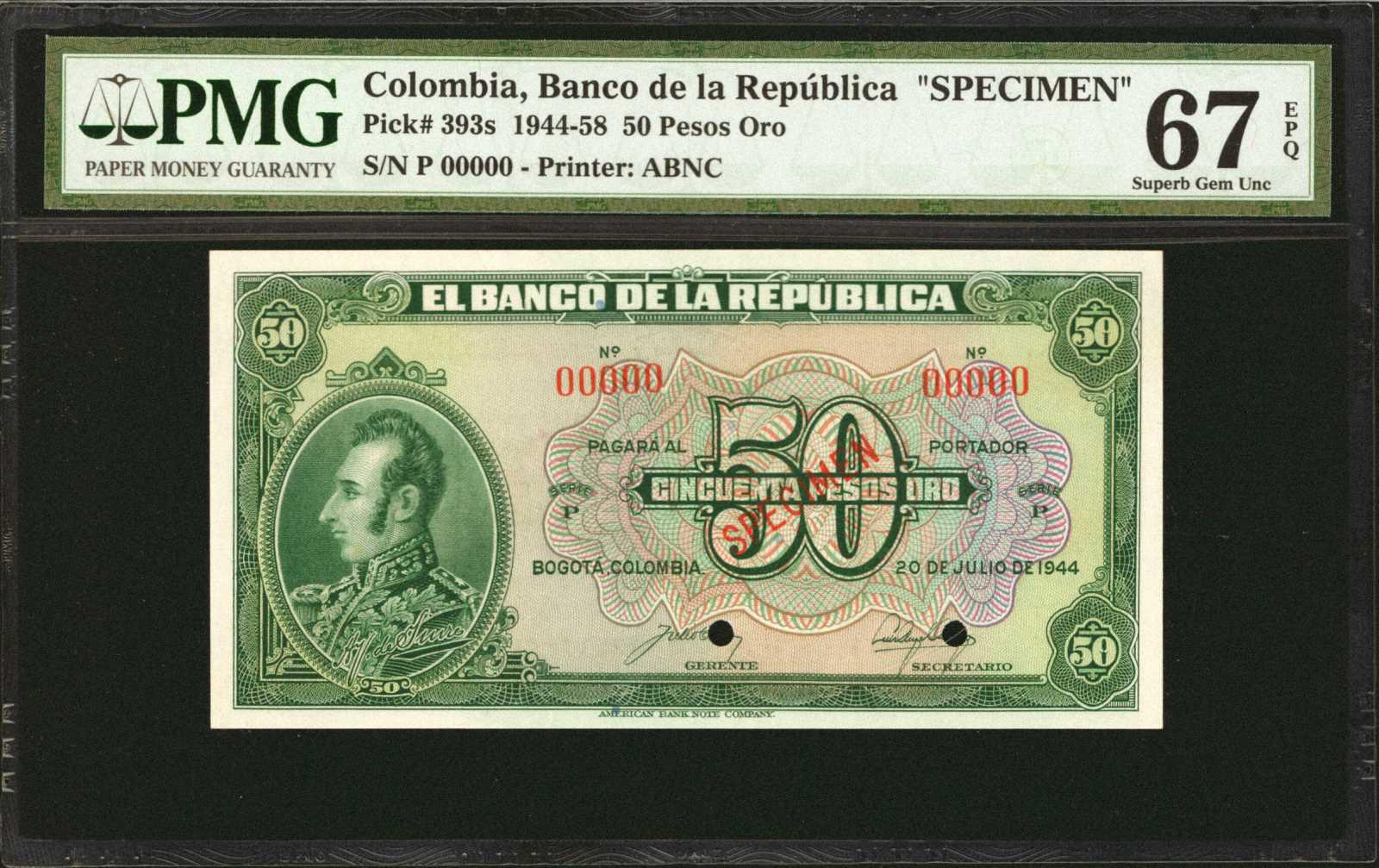  Diagonal red SPECIMEN ovpt front; all-zero s/n 