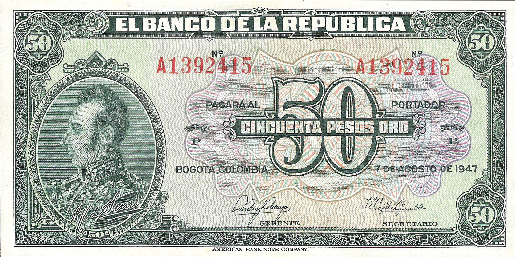  7 DE AGOSTO DE 1947 Sig 5: Arango/Copete 6- or 7-digit s/n Prefix A 