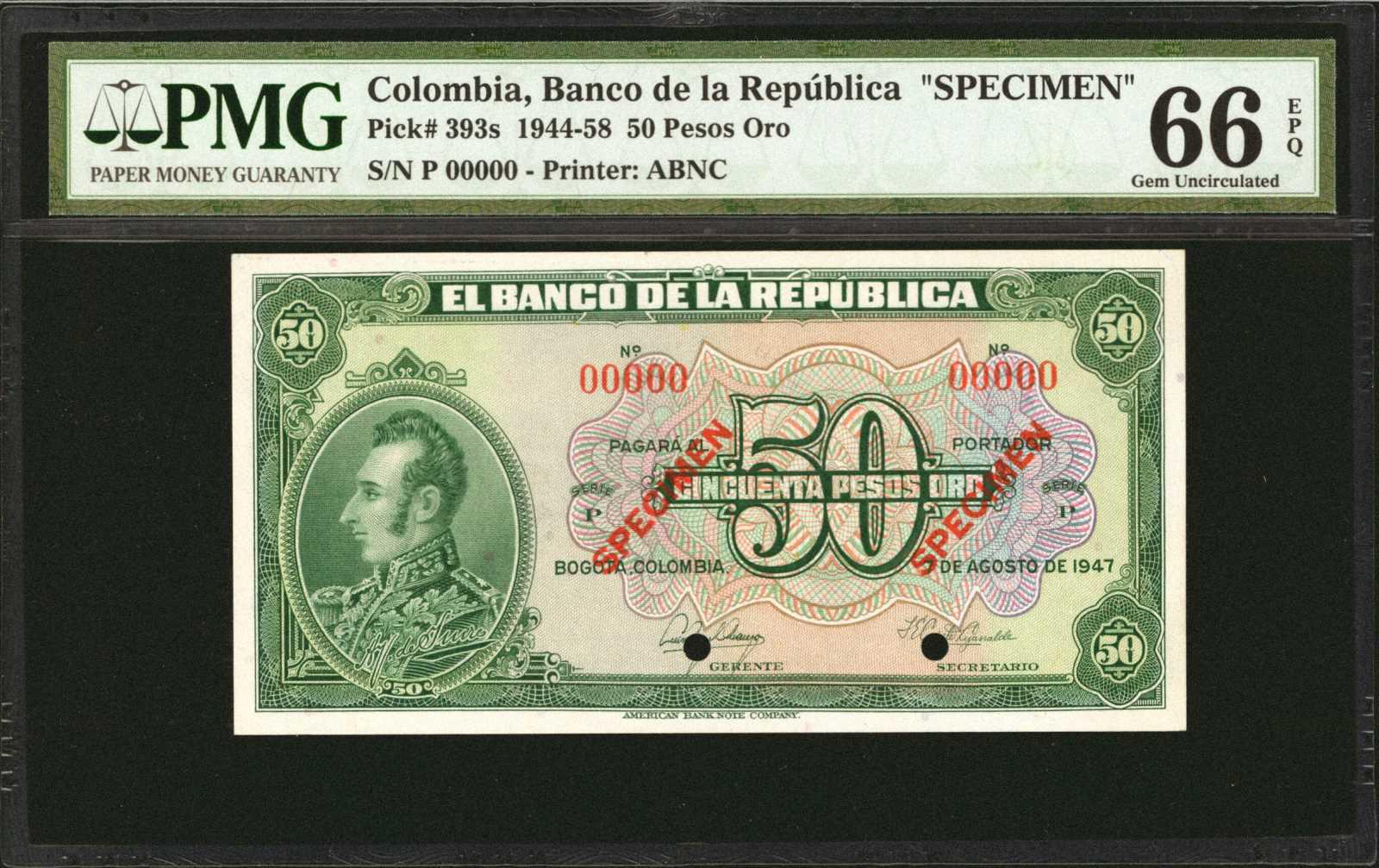  Two diagonal red SPECIMEN ovpts front/back; all-zero s/n 