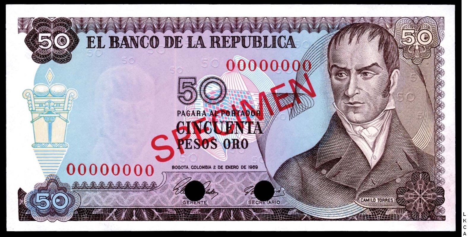  Diagonal red SPECIMEN ovpt front/back; all-zero s/n 