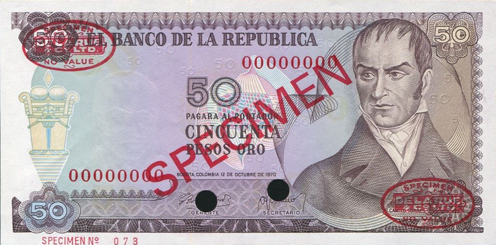  Diagonal red SPECIMEN and DLR oval ovpts; horizontal red SPECIMEN NO # ovpt lower left; all-zero s/n 