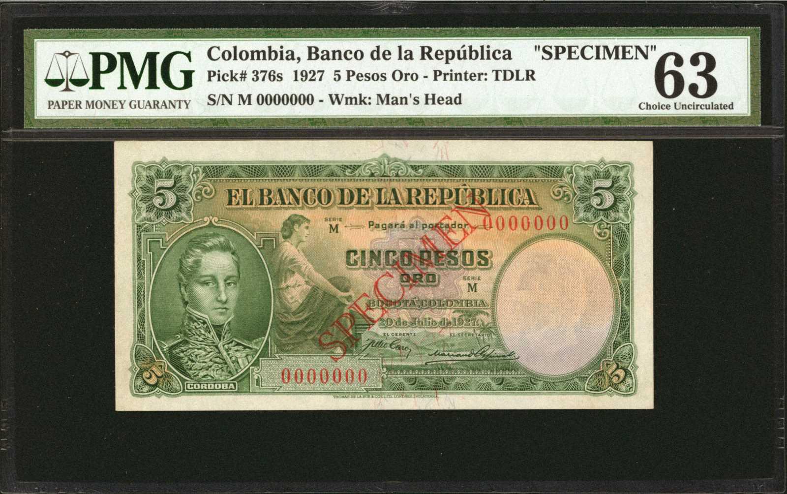  Diagonal red hollow SPECIMEN ovpt front; all-zero s/n 