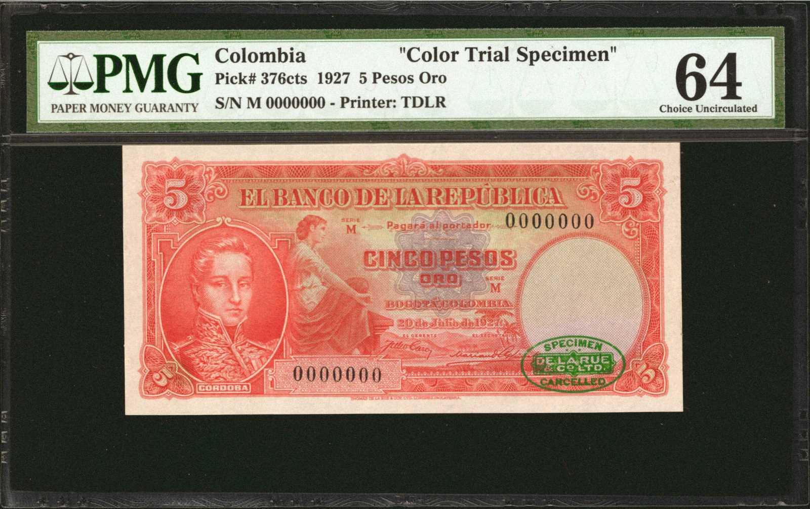  Red; green DLR oval ovpt lower right front; all-zero s/n 