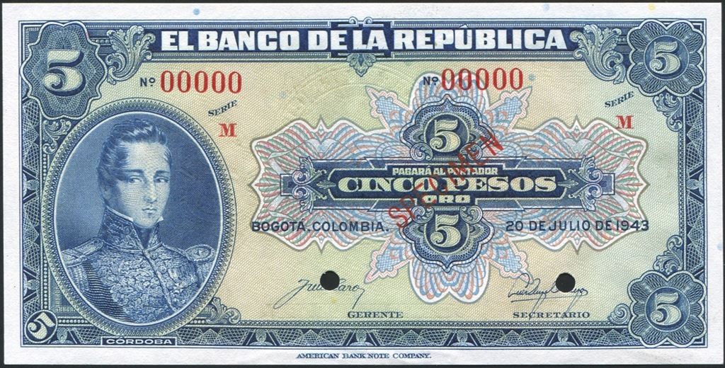  Diagonal red SPECIMEN ovpt front; all-zero s/n 