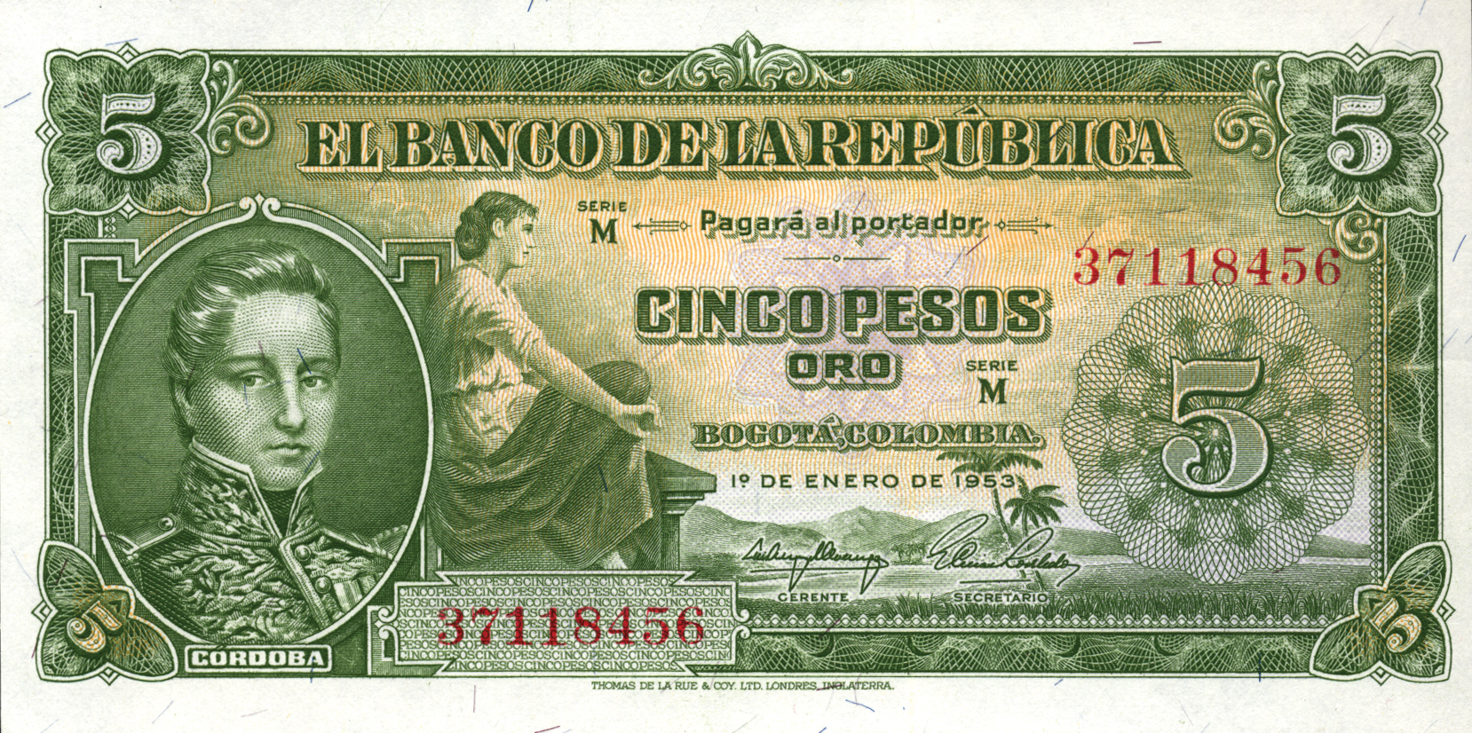  1o DE ENERO DE 1953 Sig 7: Arango/Robledo Series M 8-digit s/n 