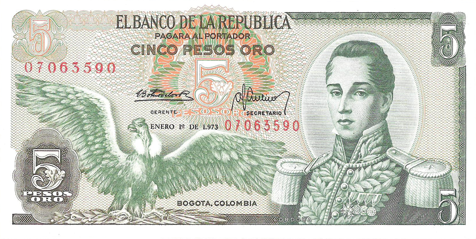  ENERO 1o DE 1973 Printer: (Imprenta de Billetes) 