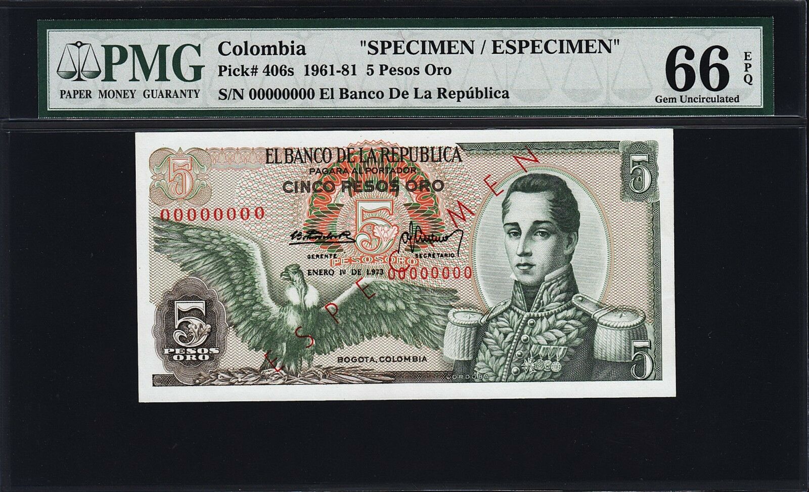  Diagonal red ESPECIMEN ovpt front/back; all-zero s/n 