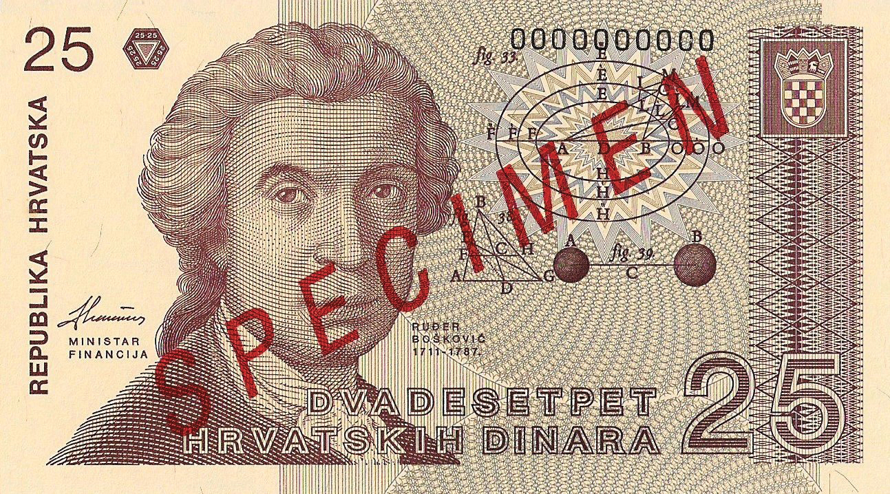  Diagonal red SPECIMEN ovpt front; diagonal red UZORAK ovpt back; all-zero s/n 