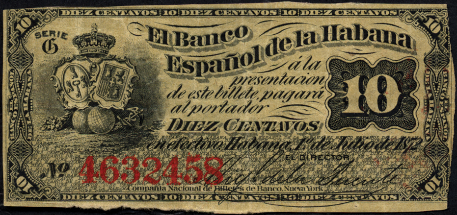  1o de Julio de 1872 Sig 1: de la Fuente Printer: Compañia Nacional de Billetes de Banco, Nueva York Series G 