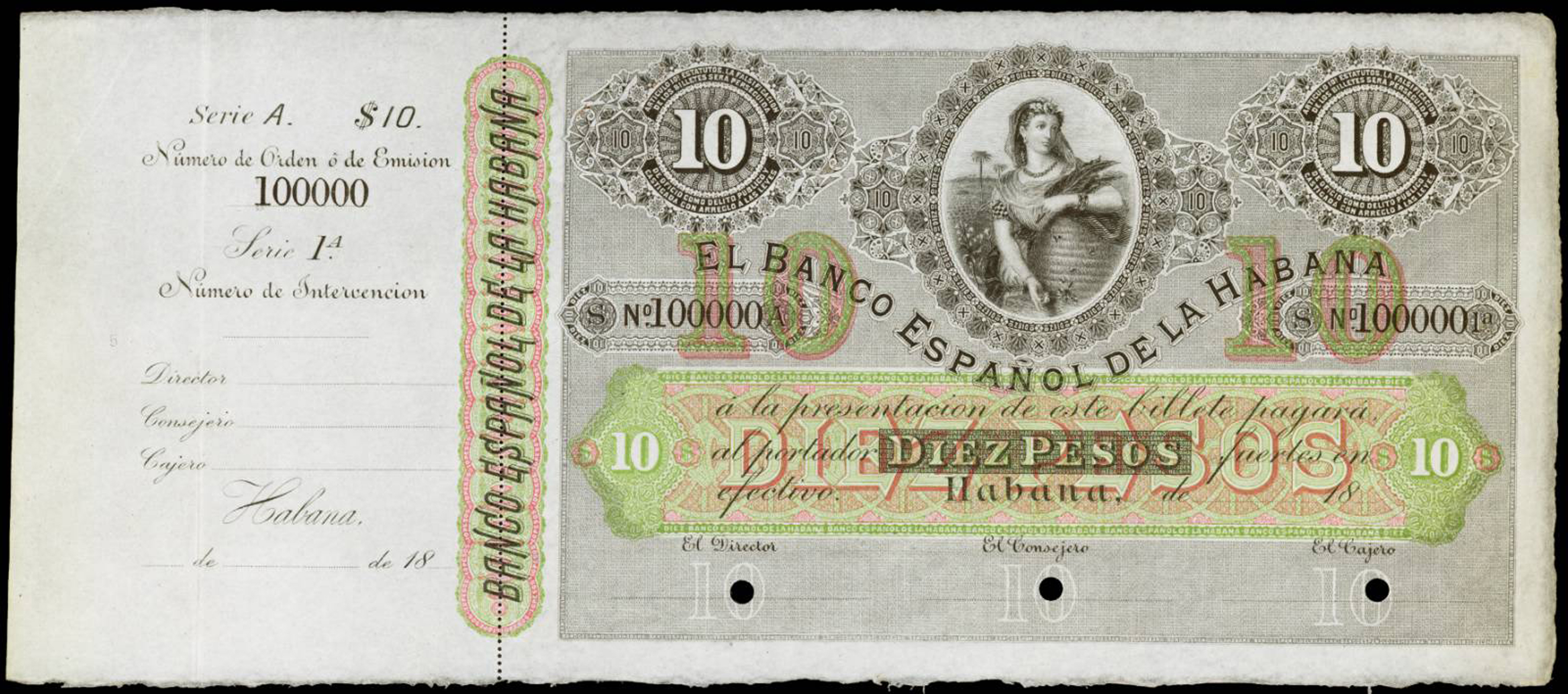  No ovpt; no perf; no date; no sig ; s/n 100000; counterfoil 