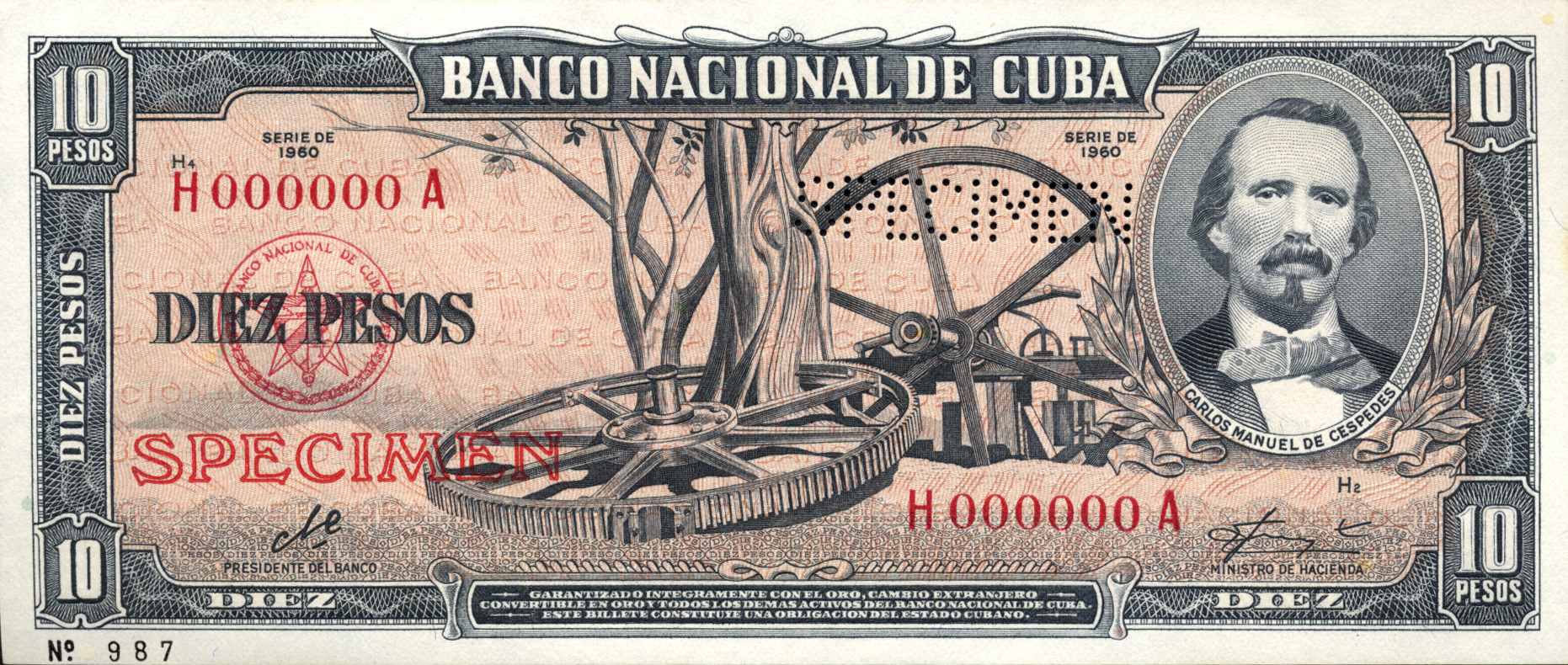  Horizontal red hollow SPECIMEN ovpt; horizontal SPECIMEN perf; horizontal black No # ovpt lower left; all-zero s/n 