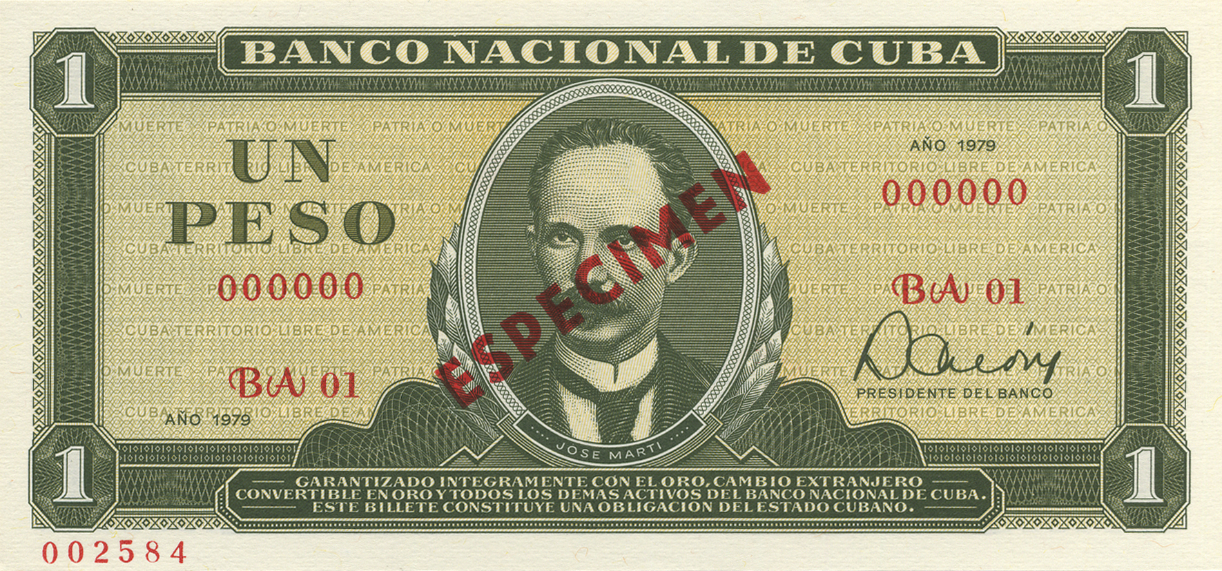  Diagonal red ESPECIMEN ovpt front/back; horizontal red # ovpt lower left; all-zero s/n 